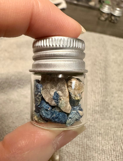 Lazulite Specimen Pieces in Small Jar #1 Graves Mountain