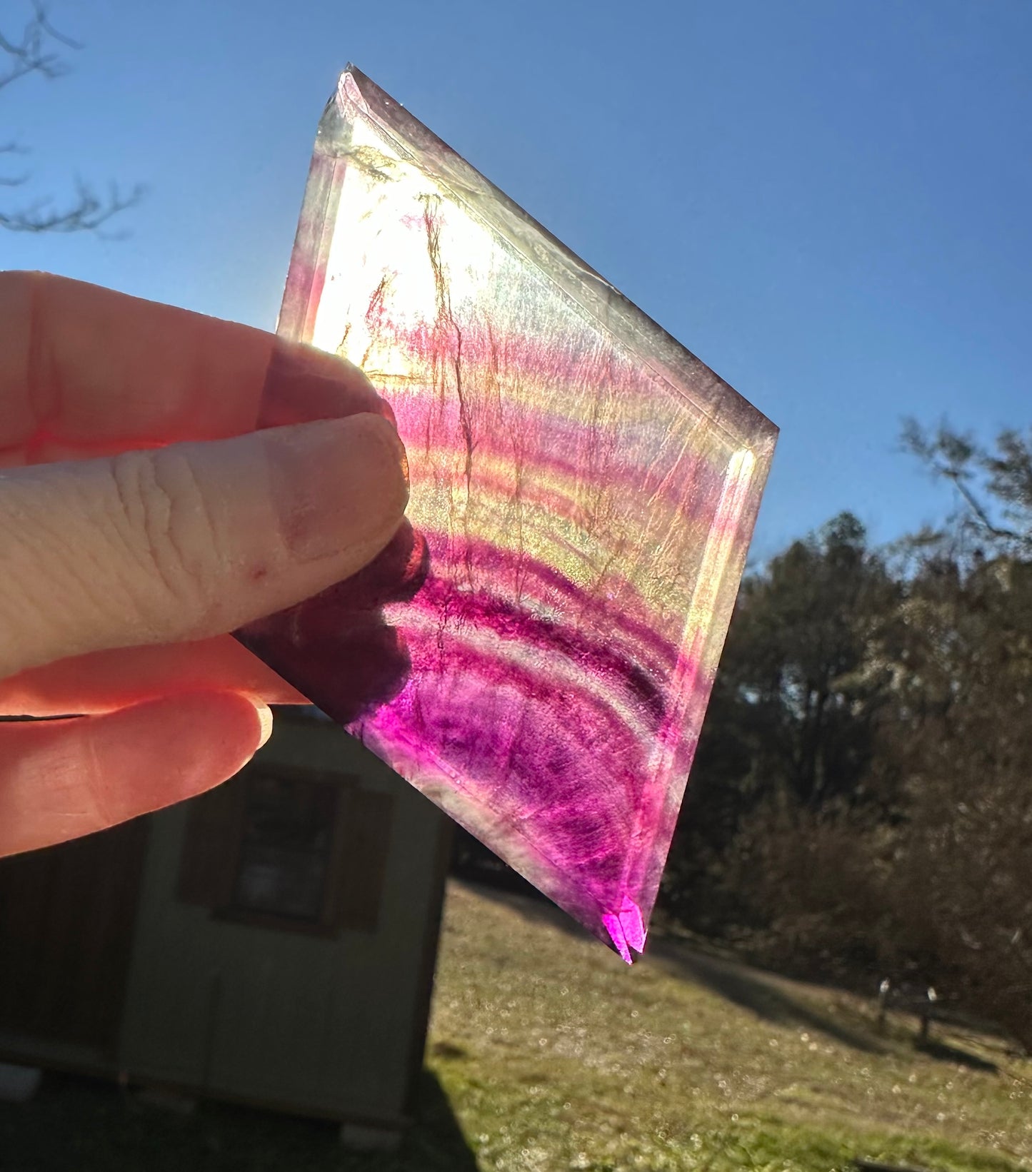 Rhombus Shaped Fluorite Carving with Stand #2