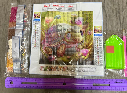 Cute Turtle with Flowers Diamond Art Kit