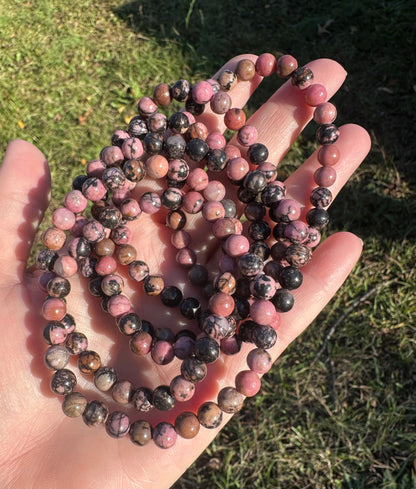 Rhodonite 6mm 7.5” Stretch Bracelet