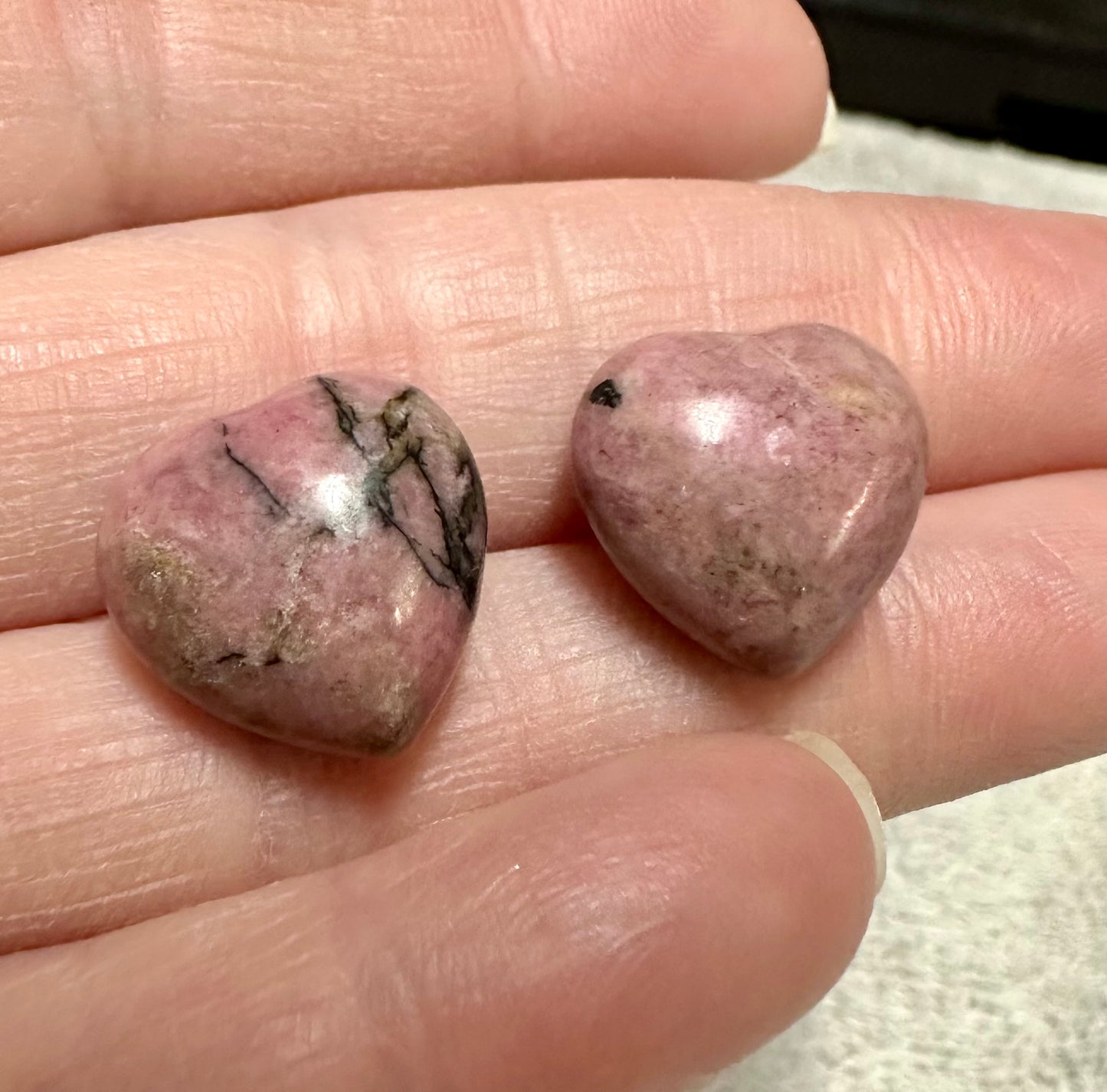 Rhodonite Puffy Heart Pair