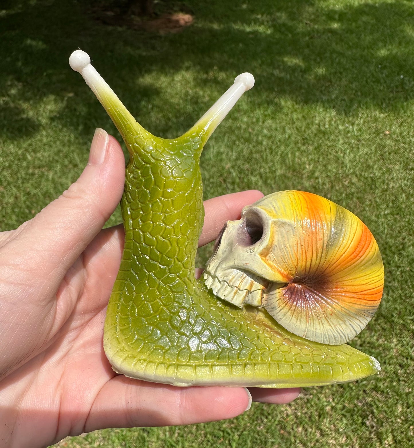 Green & Yellow Orange Snail with Skull