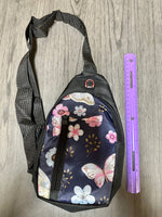 Nylon Butterfly Print Backpack Crossbody Bag