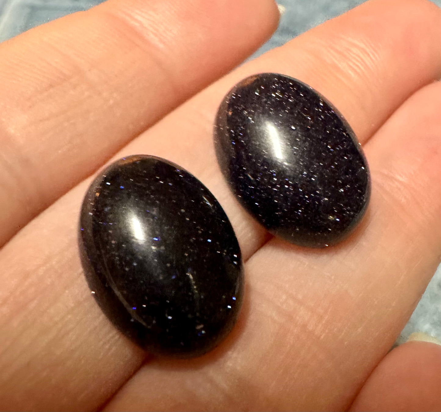 Blue Goldstone 18x13mm Cabochon Pair