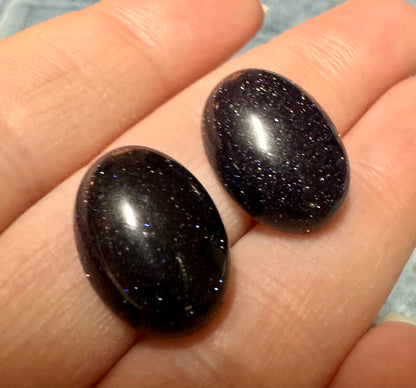 Blue Goldstone 18x13mm Cabochon Pair