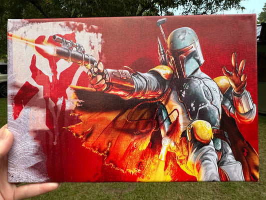 Boba Fett Red Background Framed Canvas Print