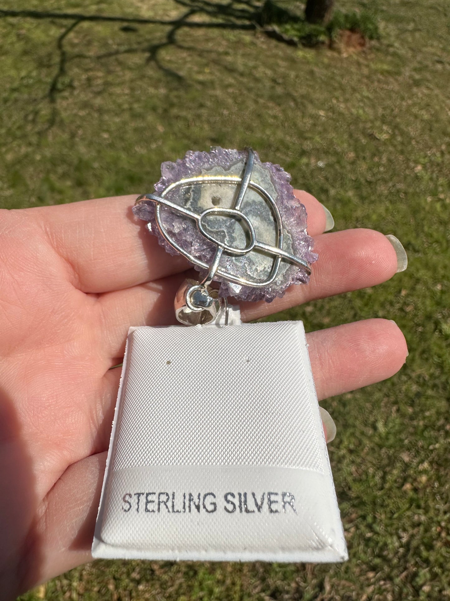 Amethyst Stalactite Slice Sterling Silver Pendant