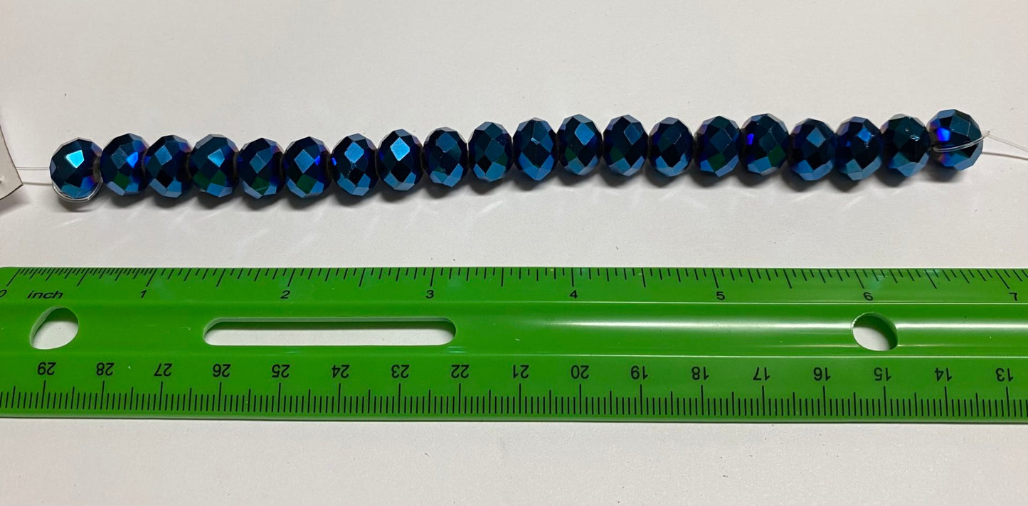 Large Blue Rondelle Style Faceted Glass Beads