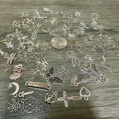 Pack of 96 Silvertone Pendants/Charms