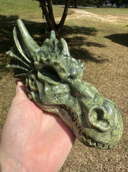 Large Green Jade Dragon Head Carving