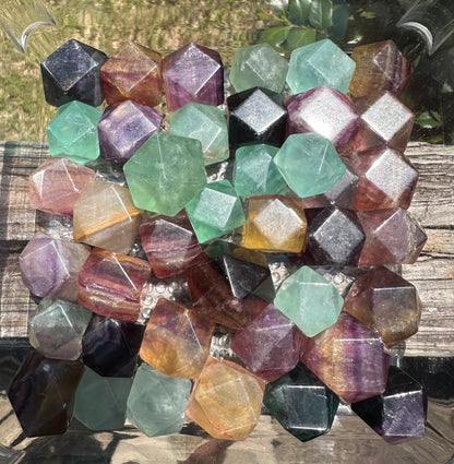 Rainbow Fluorite Tetradecahedron Shaped Tumbles