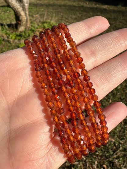 Hessonite Garnet 4mm Faceted 7.5” Stretch Bracelet