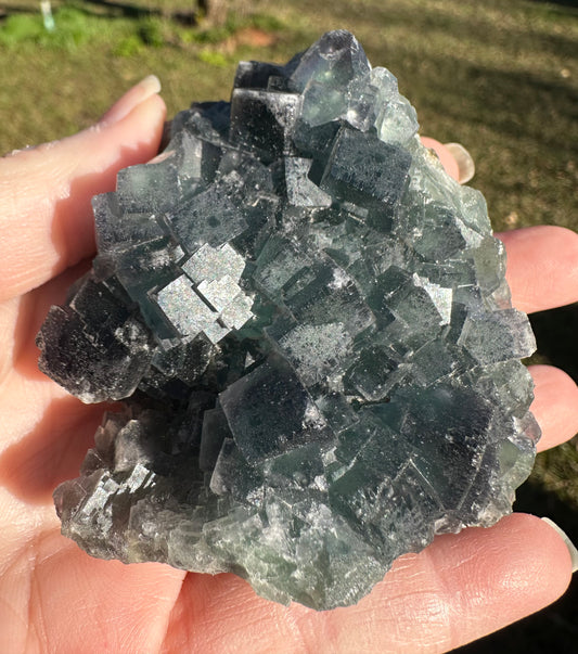 Green Blue Cubic Fluorite on Matrix