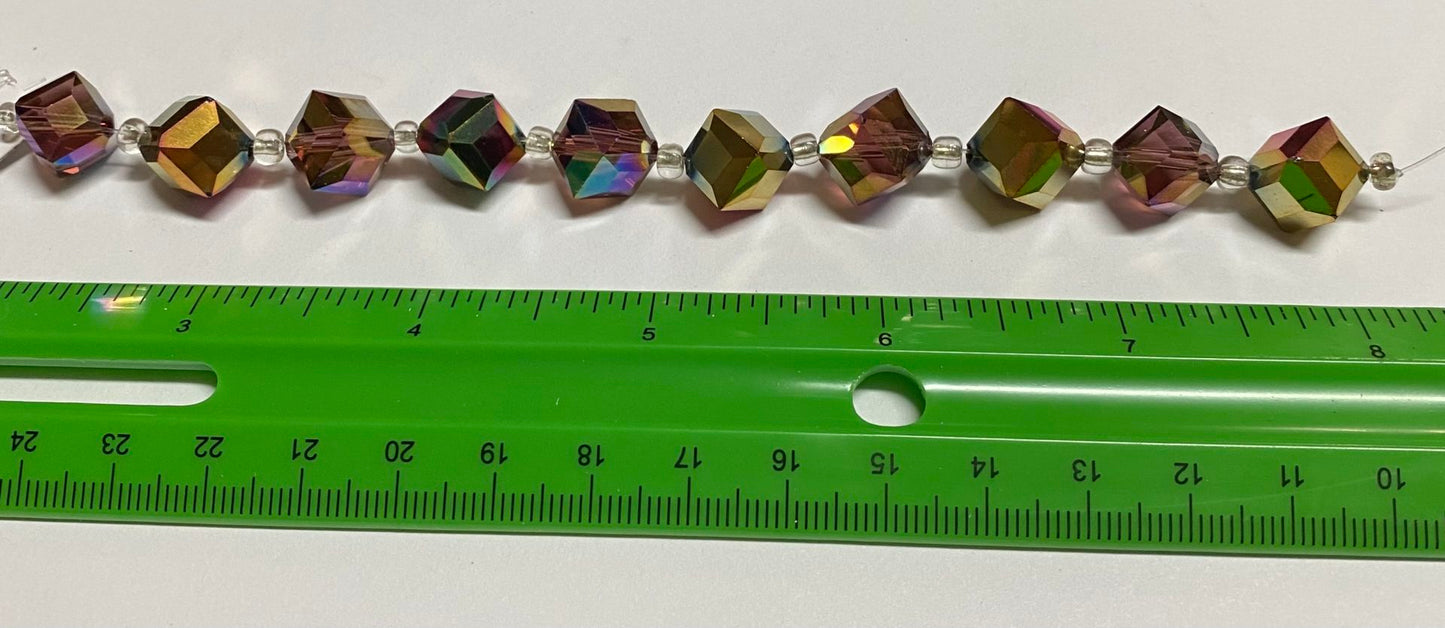 Multi-Color Glass Cube Bead Strand