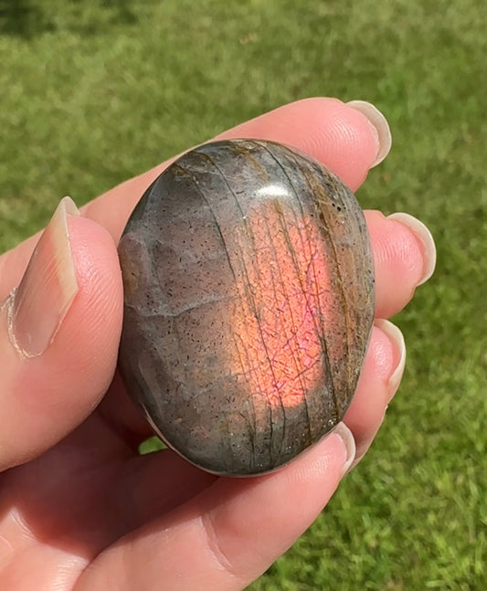 Orange & Pink Labradorite Palmstone #7