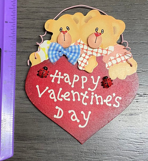 Happy Valentine Bear Wooden Plaque New