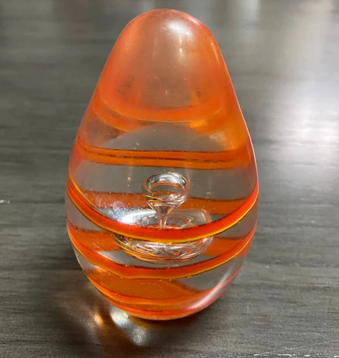 Vintage Glass Art Egg Paperweight Orange Swirl