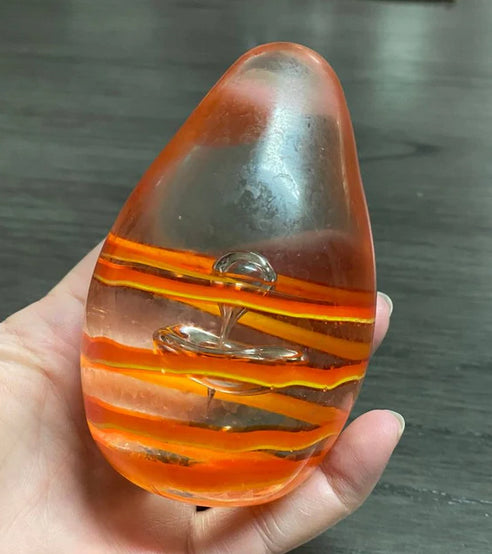 Vintage Glass Art Egg Paperweight Orange Swirl