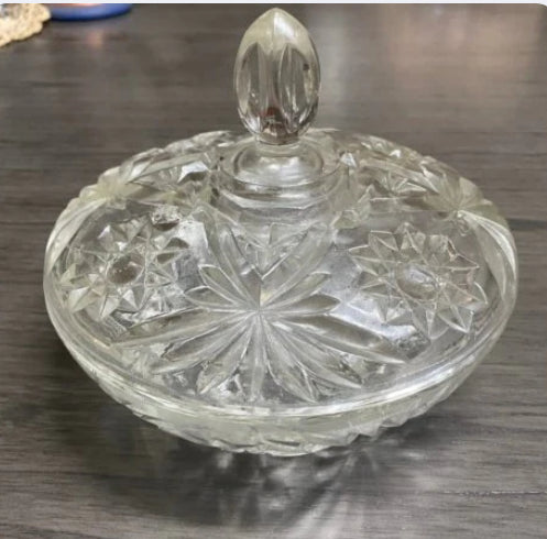 Vintage Anchor Hocking Early American Prescut Glass Lidded Bowl, 1960s