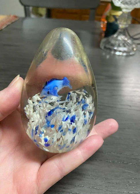 Vintage Glass Art Egg Paperweight Ocean