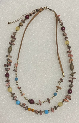 Leather, Beads and Chipped Stone Necklace