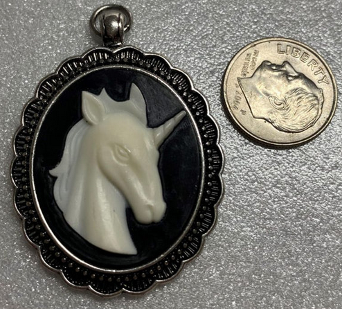 White Unicorn with Black Background Pendant