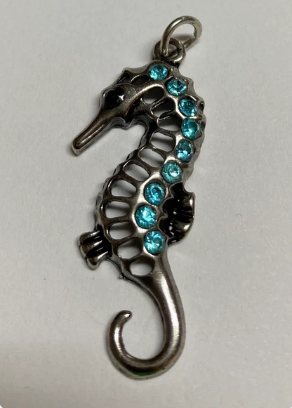 Silvertone Seahorse with Blue Stones Pendant