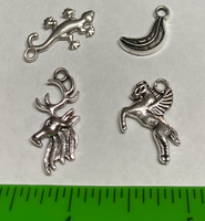 Set Of Four Silver Metal Charms/Pendants Pegasus & More