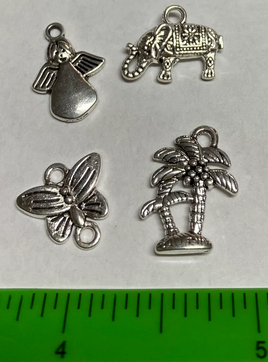 Set Of Four Silver Metal Charms/Pendants Butterfly & More