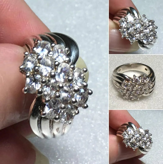 Sterling Silver (12) 4x3mm Oval White Cz Ring Sz 7 # 39