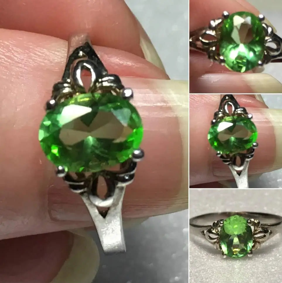 Sterling Silver 8x6mm Oval Lime Cz Ring Sz 7#33