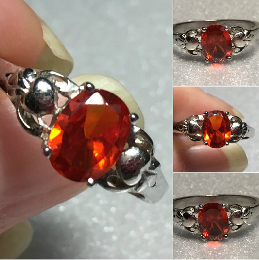 Sterling Silver 8x6mm Oval Orange Cz Ring Sz 7-8 #21