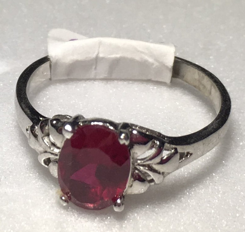 Sterling Silver 8x6mm Oval Red Cz Ring Sz 7 #13