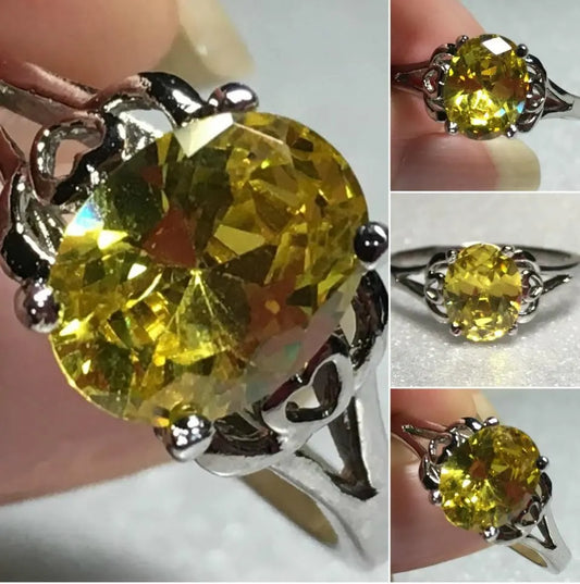 Sterling Silver 9x7mm Oval Yellow Cz Ring Sz 7-9 #4