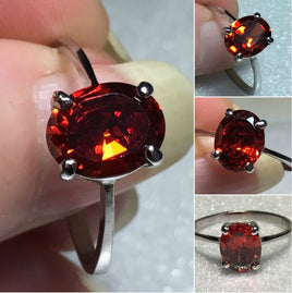 Sterling Silver 9x7mm Oval Amber/OrangeCz Ring Sz 7-8 #23