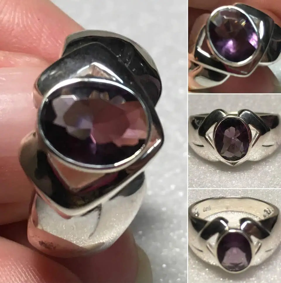 Sterling Silver 9x7mm Oval Created Amethyst Ring Sz 7 #31