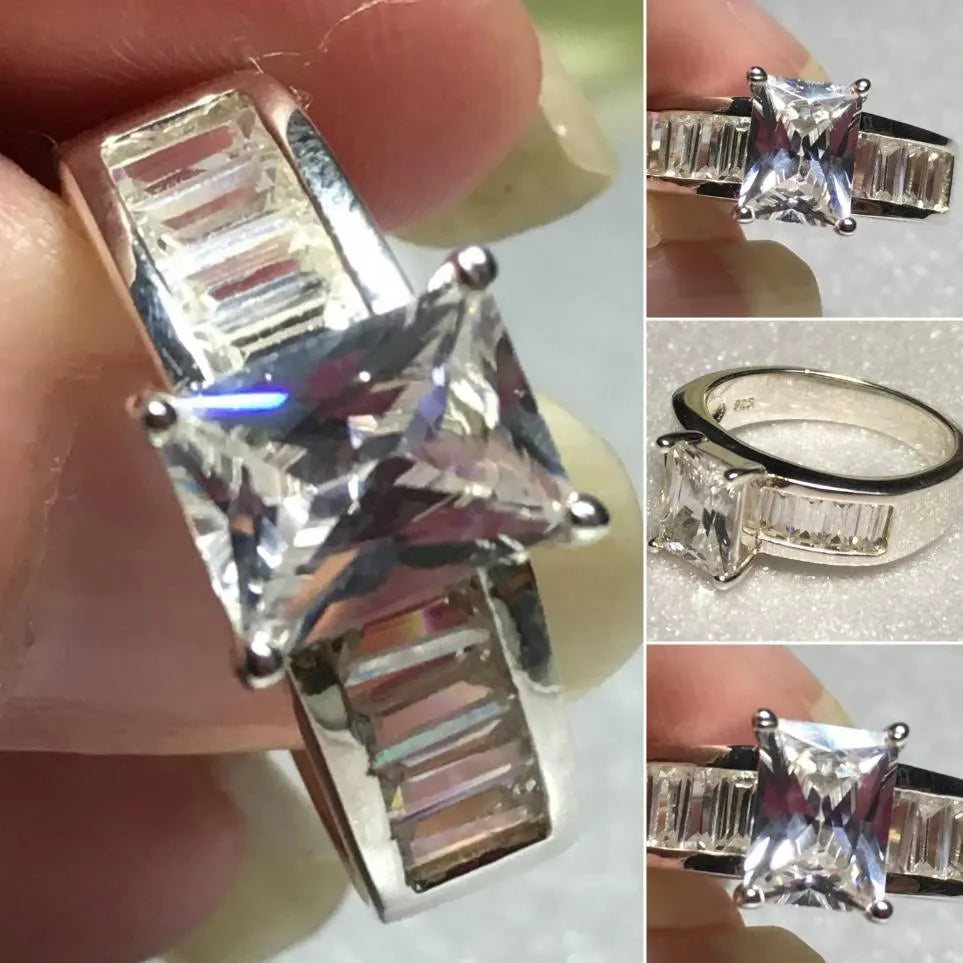 Sterling Silver Baguette Cz Ring Sz 7 #5