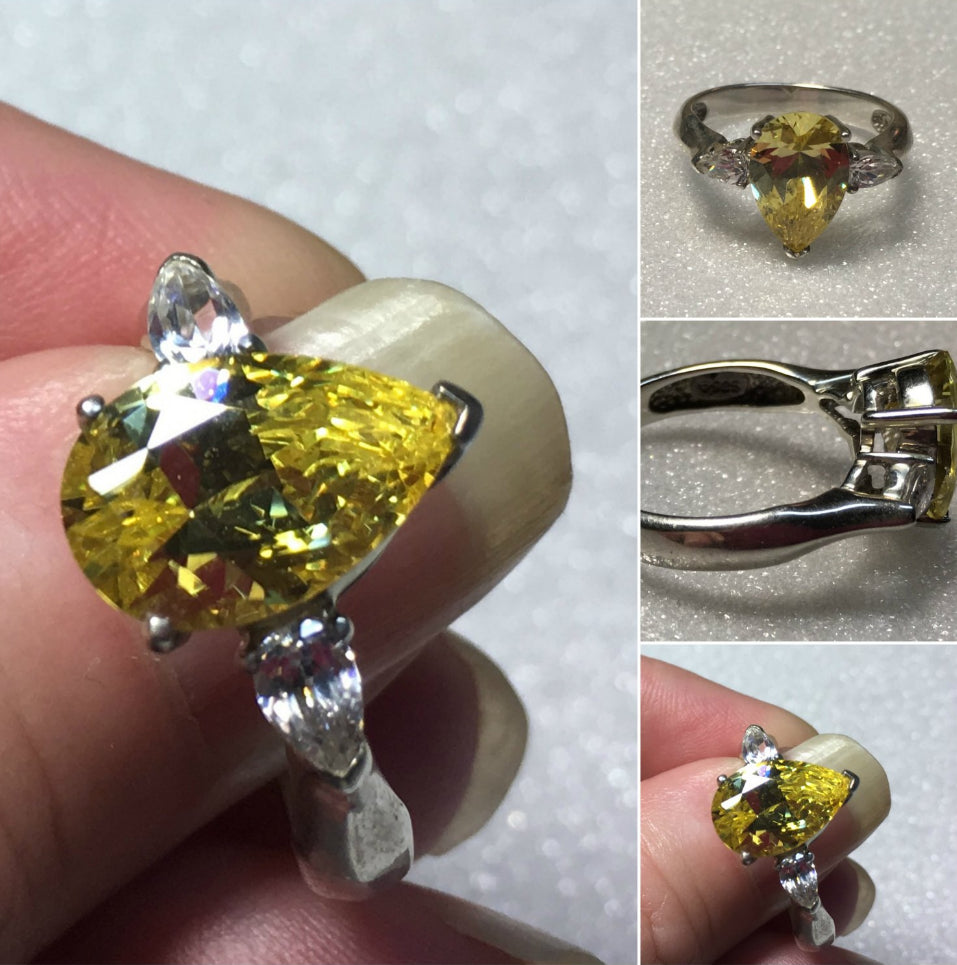 Sterling Silver Canary Yellow Cz Ring Cz Size 8 #7