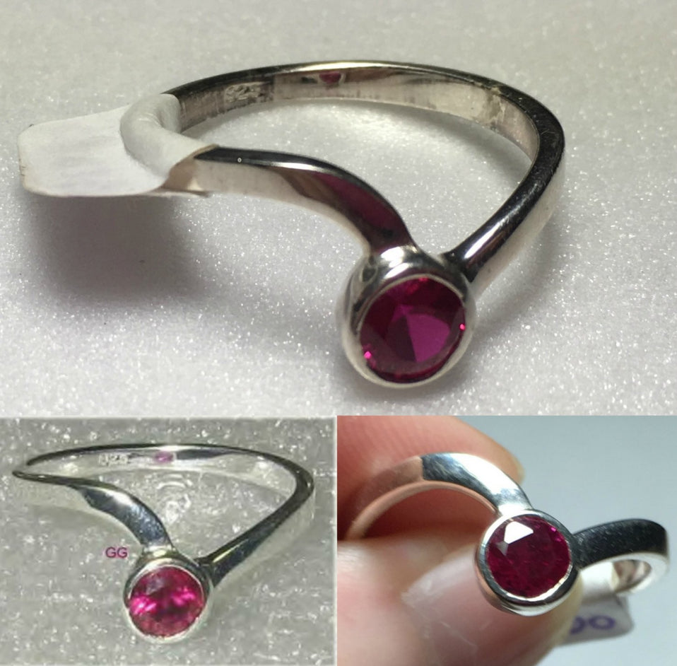 Sterling Silver Created Ruby Ring Sz 6 #10