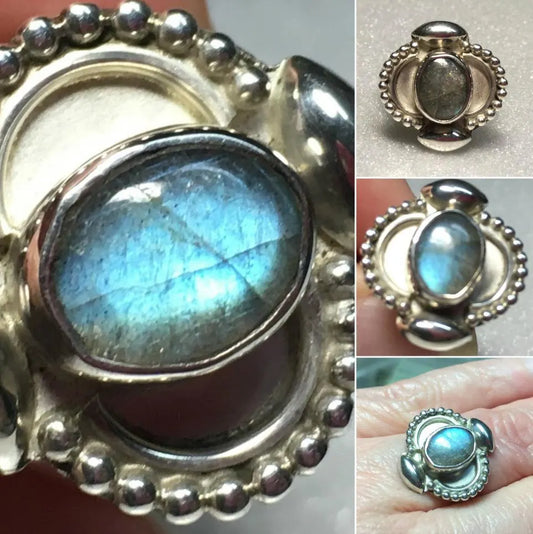 Sterling Silver Handcrafted 9x7mm Labradorite Ring Sz 7 #28