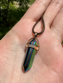 Titanium Color Pendant Point & Cord Necklace