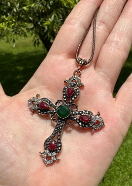 Victorian/Goth Cross Pendant & Necklace