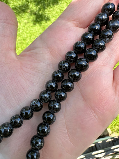 Black Crackle Glass Bead Strand