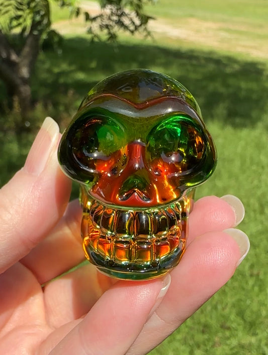 Green & Orange Crystal Glass Skull