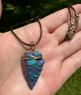 Titanium Color Arrowhead Wire Wrapped Pendant