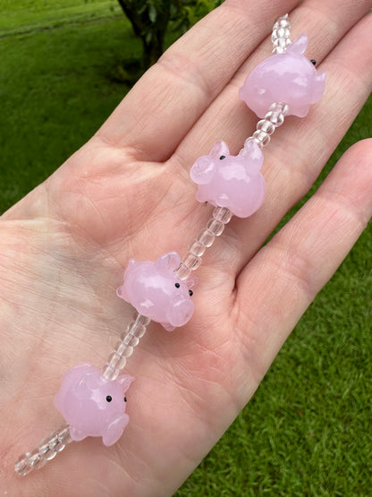 Pink Pig Glass Bead Strand