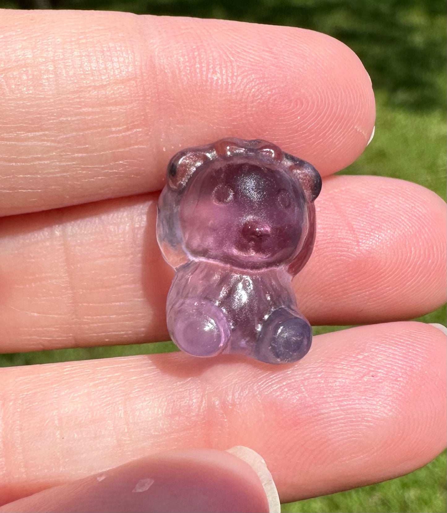 Mini Candy Fluorite Bear with Arms Up Carving