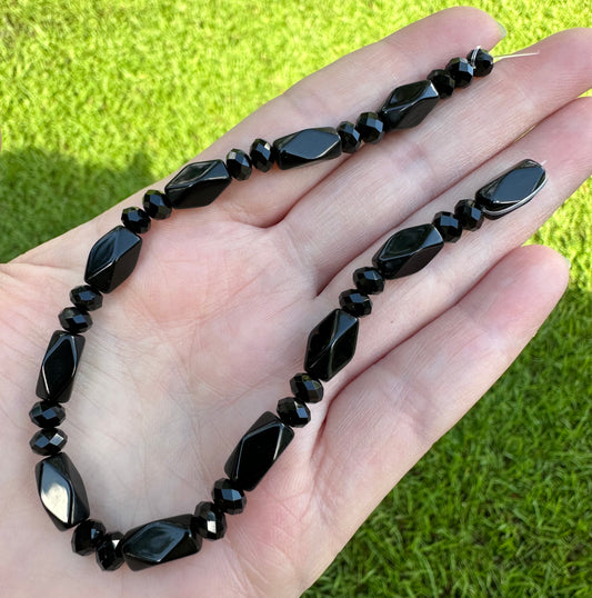 Black Glass Assorted Bead Strand