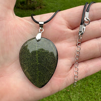 Green Leaf In Resin Necklace