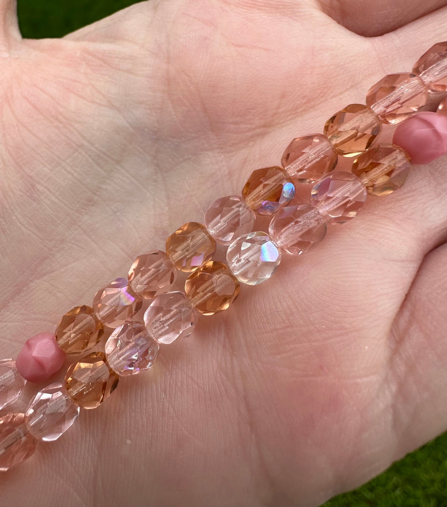 Czech Round Pink/Peach Bead Strand